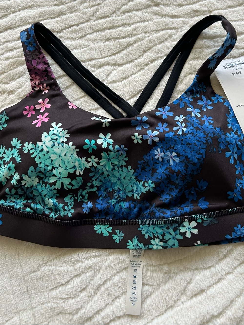 Lululemon Floral Strappy Sports Energy Bra - Black Sz 8 NWT